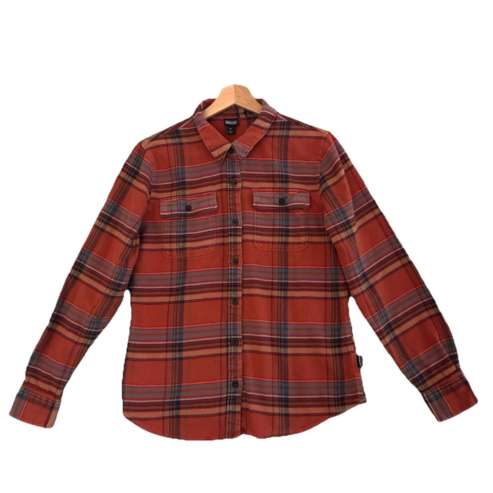 PATAGONIA  FJORD FLANNEL WOMEN'S SHIRT MEDIUM RUST PLAID ORGANIC COTTON